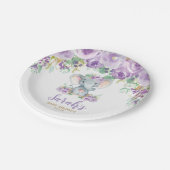 Chic Lila Floral Elephant Baby Shower Girl Pappteller (Schrägansicht)