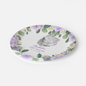 Chic Lila Floral Elephant Baby Shower Girl Pappteller (Schrägansicht)