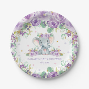 Chic Lila Floral Elephant Baby Shower Girl Pappteller