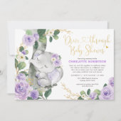 Chic Lila Floral Elephant Drive by Baby Dusche Einladung (Vorderseite)