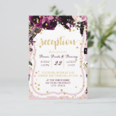 Chic Lila Floral Gold Confetti Hochzeit Empfang Einladung (Stehend Vorderseite)