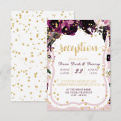 Chic Lila Floral Gold Confetti Hochzeit Empfang Einladung (Vorne/Hinten)