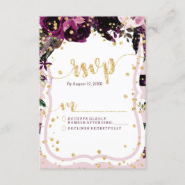Chic Lila Floral & Gold Wedding RSVP Response