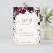 Chic Lila Floral & Gold Wedding RSVP Response (Stehend Vorderseite)