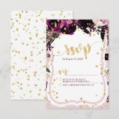 Chic Lila Floral & Gold Wedding RSVP Response Karte (Vorne/Hinten)