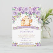 Chic Lila Floral Owl Virtual Baby Dusche per Mail Einladung (Stehend Vorderseite)