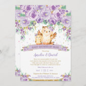 Chic Lila Floral Owl Virtual Baby Dusche per Mail Einladung (Vorne/Hinten)