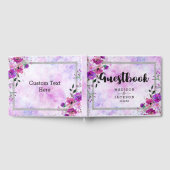 Chic Lila Floral & Silver Frame Wedding Monogram Gästebuch (Voll)
