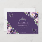 Chic Lila Floral Silver QUINCEAÑERA Schmetterlinge RSVP Karte (Rückseite)