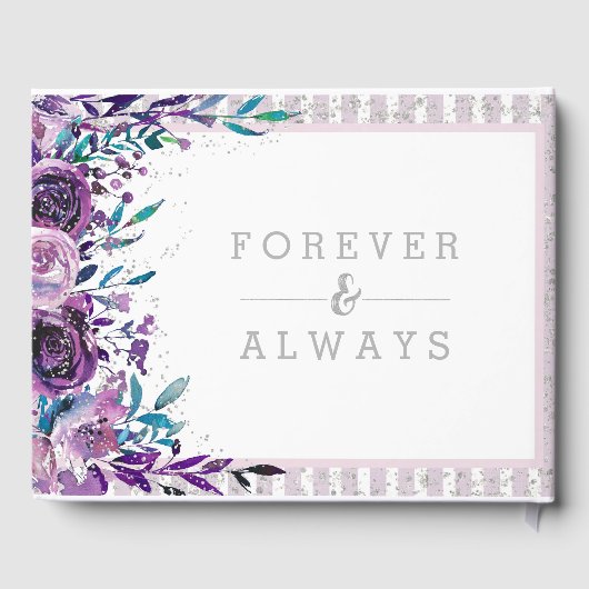 Chic Lila Floral & Silver Wedding Monogram Gästebuch (Rückseite)