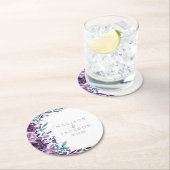 Chic Lila Floral & Silver Wedding Monogram Runder Pappuntersetzer (Vor Ort)