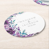 Chic Lila Floral & Silver Wedding Monogram Runder Pappuntersetzer (Angewinkelt)