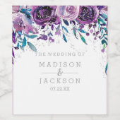 Chic Lila Floral & Silver Wedding Monogram Weinetikett (Einzelnes Label)