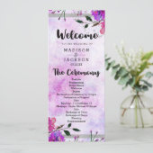 Chic Lila Floral & Silver Wedding Programm (Stehend Vorderseite)