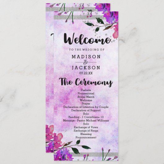 Chic Lila Floral & Silver Wedding Programm (Vorne/Hinten)