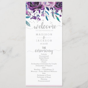 Chic Lila Floral & Silver Wedding Programm