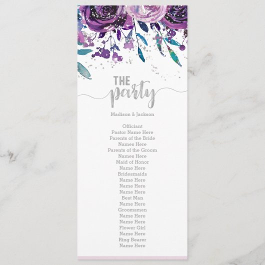 Chic Lila Floral & Silver Wedding Programm (Rückseite)