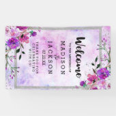 Chic Lila Floral & Silver Wedding Willkommen Banner (Horizontal)