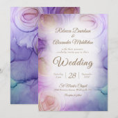 Chic Lila Floral Wedding Einladung (Vorne/Hinten)