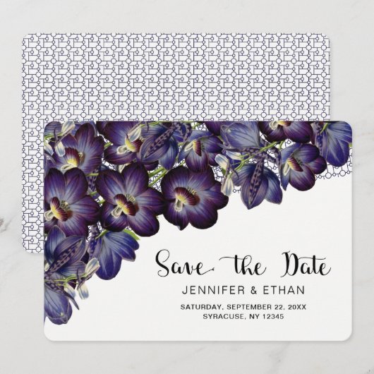 Chic Lila Floral Wedding Save the Date (Vorne/Hinten)