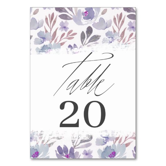 Chic Lila Floral Wedding Tischnummer (Vorderseite)