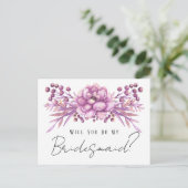 Chic Lila Floral werden Sie meine Brautjungfrau se Postkarte (Stehend Vorderseite)