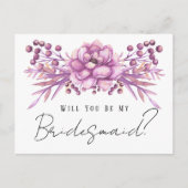 Chic Lila Floral werden Sie meine Brautjungfrau se Postkarte (Vorderseite)