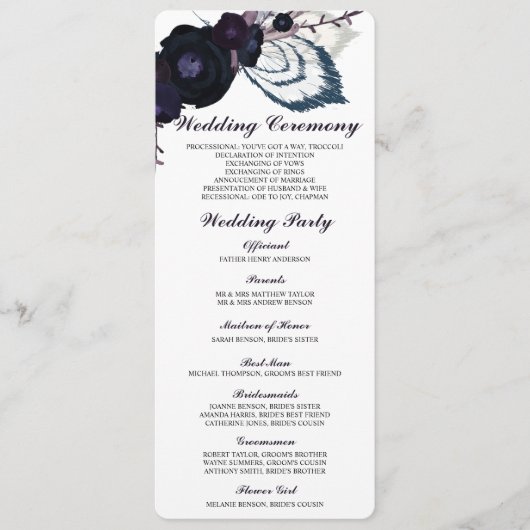 Chic Lila Floral Winter Wedding Program Card Programm (Vorderseite)