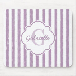 Chic-lila gemalte Streifen Monogramm und Name Mousepad