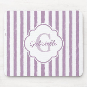 Chic-lila gemalte Streifen Monogramm und Name Mousepad