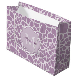 Chic Lila Giraffenausdruck mit Monogramm und Name Große Geschenktüte