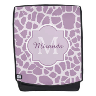 Chic Lila Giraffenausdruck mit Monogramm und Name Rucksack