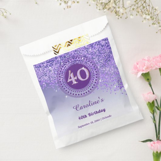 Chic Lila Glitzer & Dotted Frame 40. Geburtstag Geschenktütchen (Versiegelt)