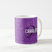 Chic lila Glitzer Monogramm Name Kaffee Tasse (VorderseiteRechts)