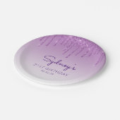 Chic Lila Glitzer Tropfen 21. Geburtstag Party Pappteller (Schrägansicht)