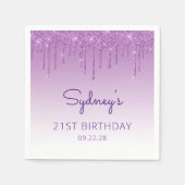 Chic Lila Glitzer Tropfen 21. Geburtstag Party Serviette (Vorderseite)