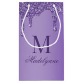 Chic Lila Glitzer Tropfen Monogram Kleine Geschenktüte (Rückseite)