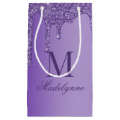 Chic Lila Glitzer Tropfen Monogram Kleine Geschenktüte (Vorderseite)