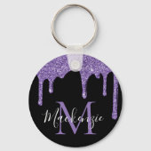 Chic Lila Glitzer Tropfen Sparkle Monogram Schlüsselanhänger (Vorderseite)