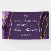Chic Lila Gold Agate Bat Mitzvah Party Banner (Horizontal)