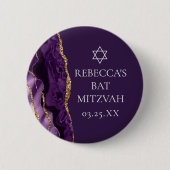 Chic Lila Gold Agate Bat Mitzvah Party Button (Vorderseite)
