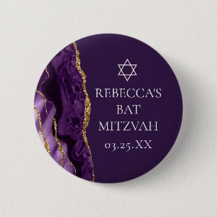 Chic Lila Gold Agate Bat Mitzvah Party Button