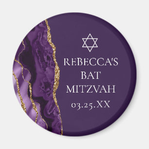 Chic Lila Gold Agate Bat Mitzvah Party Custom Magnet