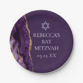 Chic Lila Gold Agate Bat Mitzvah Party Pappteller (Vorderseite)