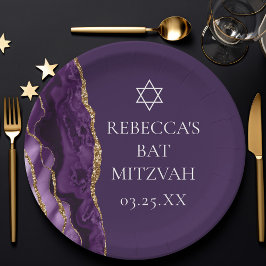 Chic Lila Gold Agate Bat Mitzvah Party Pappteller