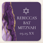 Chic Lila Gold Agate Bat Mitzvah Party Rechteckiger Pappuntersetzer (Vorderseite)