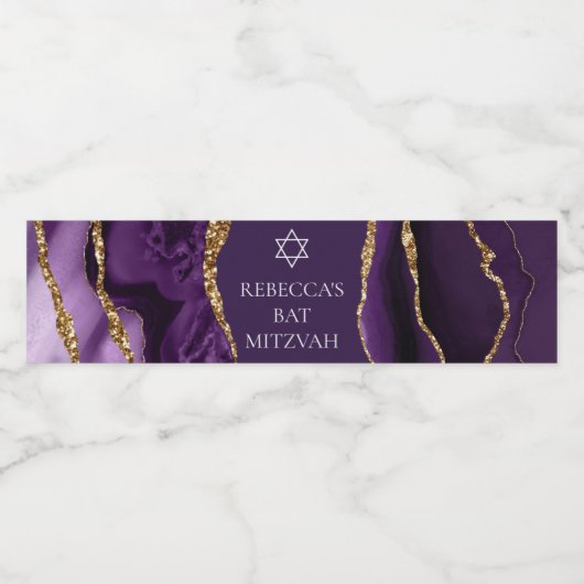 Chic Lila Gold Agate Bat Mitzvah Party Wasserflaschenetikett (Einzelnes Label)