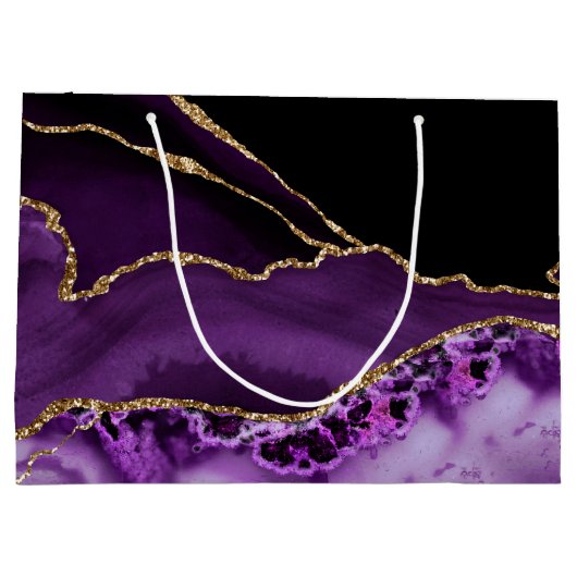 Chic lila Gold Agate Marble Geschenktasche Große Geschenktüte (Rückseite)