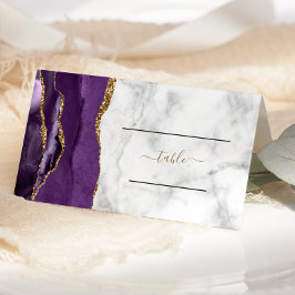Chic Lila Gold Agate Marble Wedding Platzkarte