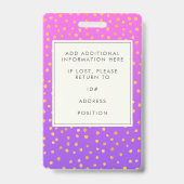 Chic Lila Gold Dot Mitarbeiter Foto ID Corporate Ausweis (Rückseite)